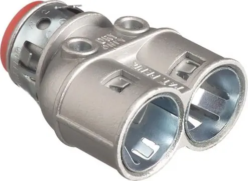 Arlington Snap2IT 3838AST Duplex Straight Cable Connector With Insulated Throat, 3/8 in Trade, 3/8 in Knockout, 0.405 to 0.612 in Cable Openings, Die Cast Zinc Supplier Direct